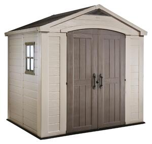 Factor 8x6 - Casetta da Giardino 256,50x243x182 cm 2 Ante per deposito attrezzi finitura effetto legno in Resina Beige