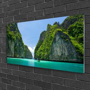 Quadro di vetro Montagne Acqua Baia Paesaggio 100x50 cm