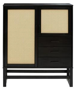 Cassettiera in legno di pino nero con ante in rattan , larghezza 90 cm Jolene - Støraa