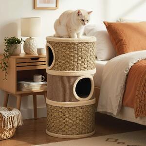 Costway Condominio per gatti a 3 piani con tappetino tiragraffi in sisal, Casa da gioco moderna per gatti da interno
