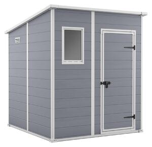Manor Pent 6x6 - Casetta da Giardino 183,50x200x185 cm 1 Anta per deposito attrezzi finitura effetto legno graffiato in Resina Grigio