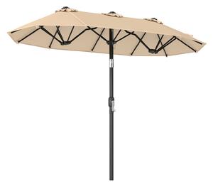 Costway Ombrellone da esterno rettangolare con 12 stecche e maniglia a manovella scorrevole, Ombrellone doppio in tessuto Beige