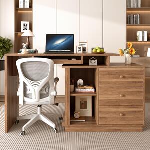 Scrivania estraibile per computer in MDF con finitura effetto legno, dimensioni 110x40x75,5 cm, dotata di cassetto estraibile per la tastiera, vani a giorno e 3 cassetti