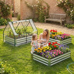 Costway Mini serra orto rialzato zincato con drenaggio esterno, Fioriera da giardino con cassone per terrazzo 127x97x93cm