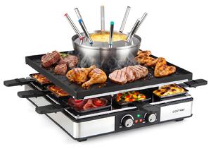 Costway Griglia per raclette e fonduta 3 in 1 da 2200 W con teglia antiaderente 8 padelline spatola e forchette, Griglia elettrica da tavolo con doppio termostato