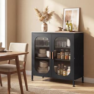 Costway Credenza buffet nero mobile contenitore 2 ante semitrasparenti ripiano regolabile 83 x 42 x 85,5 cm, Credenza da cucina con ampio piano