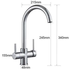 Rubinetto per acqua potabile da cucina - Rubinetto per lavello con filtro - 2 maniglie per acqua calda e fredda - Girevole a 360° - Montaggio monoblocco in ottone - Finitura cromata