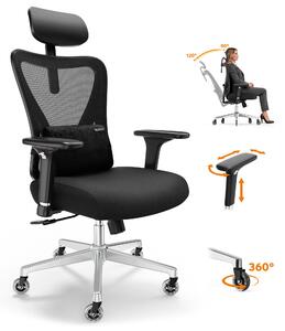 SENSE7 KANO: Sedia ergonomica per ufficio, sedia da scrivania, poltrona direzionale in mesh con supporto lombare, poggiatesta regolabile in 2 dimensioni, portata massima 150 kg, ruote in PU, ideale per l'ufficio domestico, colore nero
