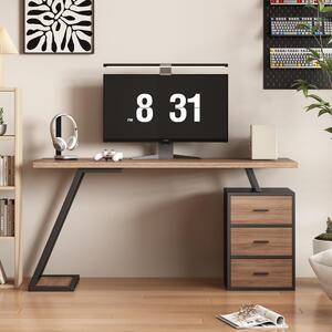 Scrivania con tre cassetti, 138,5 cm, dotata di supporto per computer e guide ammortizzate, realizzata in metallo nero con piano in legno colorato