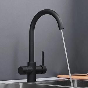 Rubinetto per acqua potabile con filtro - Miscelatore monocomando - Montaggio a foro singolo - Girevole a 360° - Ottone - Finitura nera opaca