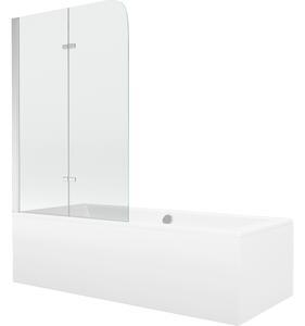 Mexen Cube vasca da bagno rettangolare 180 x 80 cm con rivestimento e schermo a 2 ante da 100 cm, trasparente, cromo