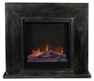 Camino elettrico da 1500 Watt - Pietra naturale nera lucida - Larghezza 119,5 cm - Riscaldamento d'atmosfera