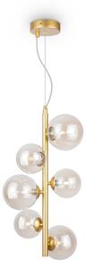 Lampadario Contemporaneo Dallas Metallo Oro 6 Luci Diffusori Vetro Cognac