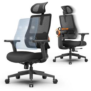 Sedia da ufficio ergonomica: schienale con regolazione automatica, poggiatesta regolabile, profondità della seduta regolabile, supporto lombare adattivo, braccioli 3D, ruote