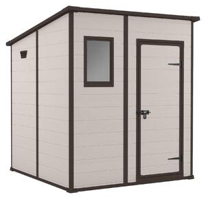 Manor Pent 6x6 - Casetta da Giardino 183,50x200x185 cm 1 Anta per deposito attrezzi finitura effetto legno graffiato in Resina Beige