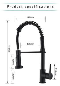 Miscelatore per lavello da cucina - Miscelatore estraibile - 2 tipi di getto - Miscelatore termostatico per acqua calda e fredda - Bocchetta flessibile con movimento oscillante - Monocomando - Nero opaco
