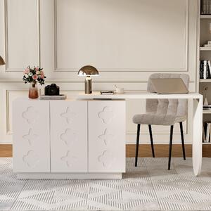 Scrivania angolare a forma di L girevole, 110 cm, scrivania bianca con armadietto, piano girevole a 360°, tre armadietti e ripiani regolabili in altezza