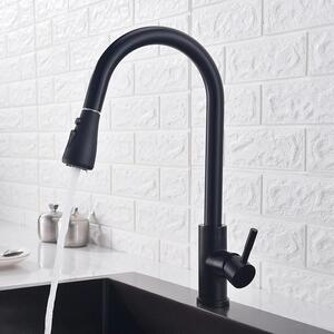 Miscelatore per cucina – Rubinetto estraibile per cucina – Miscelatore monocomando con acqua calda/fredda – Girevole a 360° – Montaggio con un foro – Finitura nera opaca