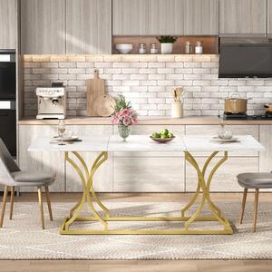 Tavolo da pranzo 200x80 cm, adatto per 8-10 persone, tavolo moderno con aspetto marmorizzato e gambe in metallo dorato