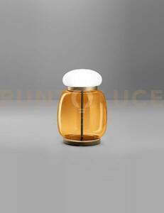 Faro lampada da tavolo g ambra scura bianco montatura ottone vernic