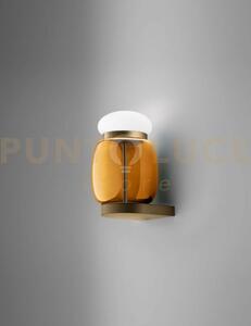 Faro applique a parete s ambra scura bianco montatura ottone vernic