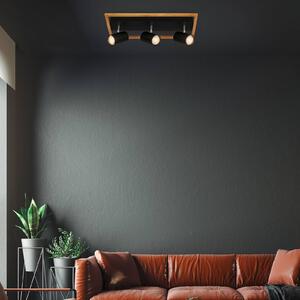 Briloner Spot soffitto Frey telaio legno GU10 nero 3 luci
