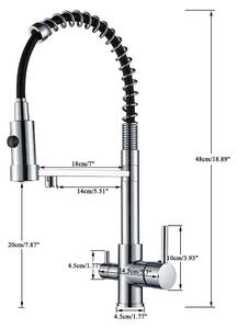 Rubinetto da cucina con filtro - Miscelatore per lavello - Girevole a 360° - Doccetta estraibile - Miscelatore a due maniglie per acqua calda e fredda - Installazione monoblocco - Finitura spazzolata - Cromo