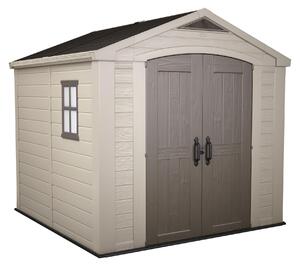 Factor 8x8 - Casetta da Giardino 256,50x243x255 cm 2 Ante per deposito attrezzi finitura effetto legno in Resina Beige