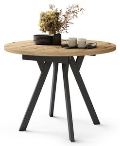 ALDO Rovere Artisan/gambe nere - TAVOLO ROTONDO ALLUNGABILE CON GAMBE A Y LOFT / INDUSTRIALE PER SALONE / SALA DA PRANZO