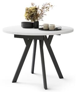 ALDO Bianco Opaco/gambe nere - TAVOLO ROTONDO ALLUNGABILE CON GAMBE A Y LOFT / INDUSTRIALE PER SALONE / SALA DA PRANZO