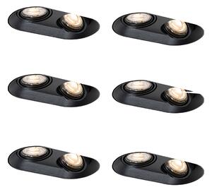Set di 6 faretti da incasso arrotondati neri GU10 50mm 2-luci - Hubs