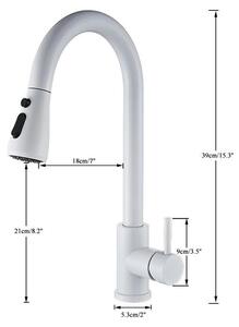 Miscelatore per lavello da cucina – Miscelatore estraibile – Miscelatore per acqua calda e fredda – Rotazione a 360° – Montaggio su un foro – Ottone – Bianco