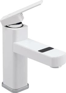 Miscelatore per lavabo con LED - Miscelatore monocomando - Display digitale della temperatura da 0 a 99°C - Acqua calda e fredda - 2 tubi da G1/2 - 10,5 x 17,5 cm - Bianco