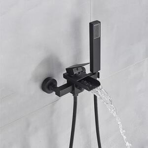 Miscelatore per vasca da bagno – Miscelatore a cascata da montare a parete, con doccetta – Miscelatore monocomando per vasca – Acqua calda/fredda – Ottone – Nero opaco