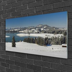 Quadro di vetro Lago Neve Terra Montagna 100x50 cm