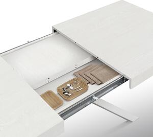 Tavolo FORTE DEI MARMI bianco frassinato allungabile con base bianca 140×90 cm – 220×90 cm