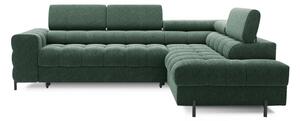 Divano angolare verde allungabile/con contenitore (con penisola a destra/a L) con rivestimento in bouclé Ferucce – ELTAP