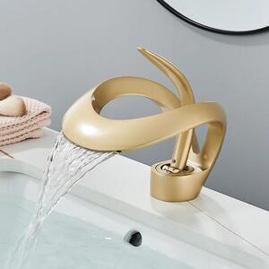Miscelatore per lavabo da bagno - Rubinetti a cascata - Ottone - Miscelatore monocomando - Installazione con un foro - Acqua calda e fredda - Montaggio a incasso - Finitura dorata spazzolata