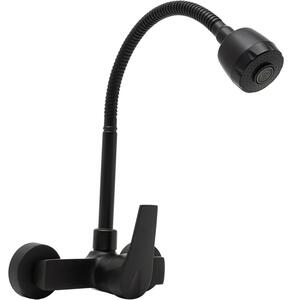 Rubinetto – Miscelatore da cucina e bagno da montare a parete – Bocchetta girevole a 360° – Modello semplice – Nero