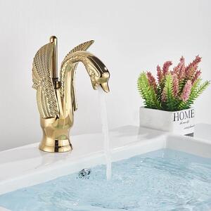 Badarmatur Schwan - Miscelatore per lavabo - Design vintage - Modello a basso profilo, montaggio a incasso - Miscelatore monocomando per acqua calda e fredda - Ottone lucido dorato