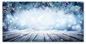 Quadro vetro Inverno Neve Albero di Natale 100x50 cm