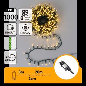 Aigostar - Catena luminosa natalizia LED da esterno 1000 LED/8 funzioni 23 m IP44 bianco caldo