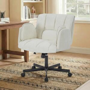 Sedia da ufficio per l'home office, sedia girevole con rotelle, sedia da ufficio girevole con braccioli pieghevoli, portata massima 150 kg, regolabile in altezza, color beige