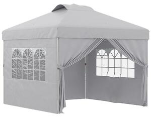 Outsunny Gazebo Pieghevole 3x3 m con Altezza Regolabile su 3 Livelli, Finestre e Borsa di Trasporto, Grigio Chiaro