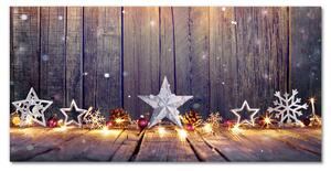 Quadro su vetro acrilico Ornamenti di stelle di Natale con luce di Natale 100x50 cm 2 appendini