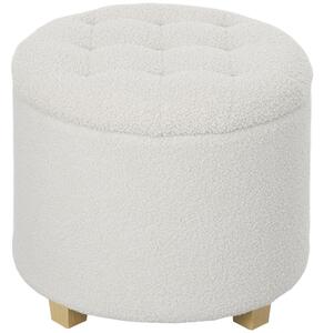 HOMCOM Pouf contenitore, sgabello rotondo, pouf poggiapiedi in tessuto bouclette, capacità 120 Kg, Ø 45 x 41 cm, bianco | Aosom Italy