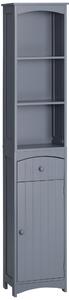 HOMCOM Armadio Alto da Bagno Stretto con 1 Cassetto e 3 Ripiani Aperti Stile Moderno 34x24x170 cm Grigio | Aosom Italy