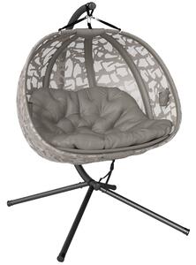 Outsunny Poltrona Sospesa 2 Posti con 2 Tasche, 2 Cuscini e Cesto Pieghevole, 130x103x172 cm|Aosom