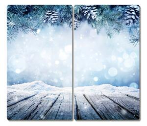 Tagliere in vetro temperato Inverno Neve Albero di Natale 60x52 cm