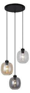 Lampada a sospensione nera con vetro ambrato, fumé e trasparente a 3 luci - Elena